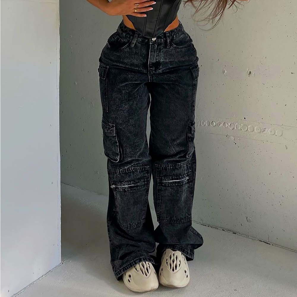 Fashion Nova Mad for You Acid Wash Cargo Pants Sz. 11